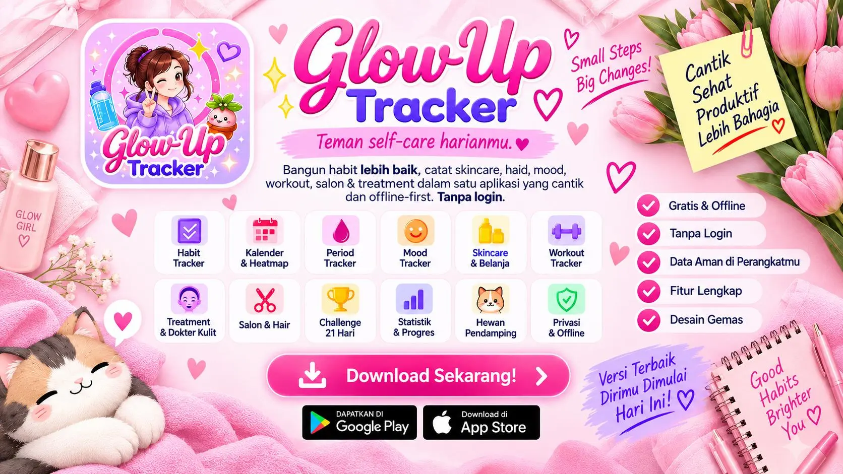 Review Glow Up Tracker 2026: Aplikasi Self-Care Android Lengkap untuk Habit, Skincare & Mood