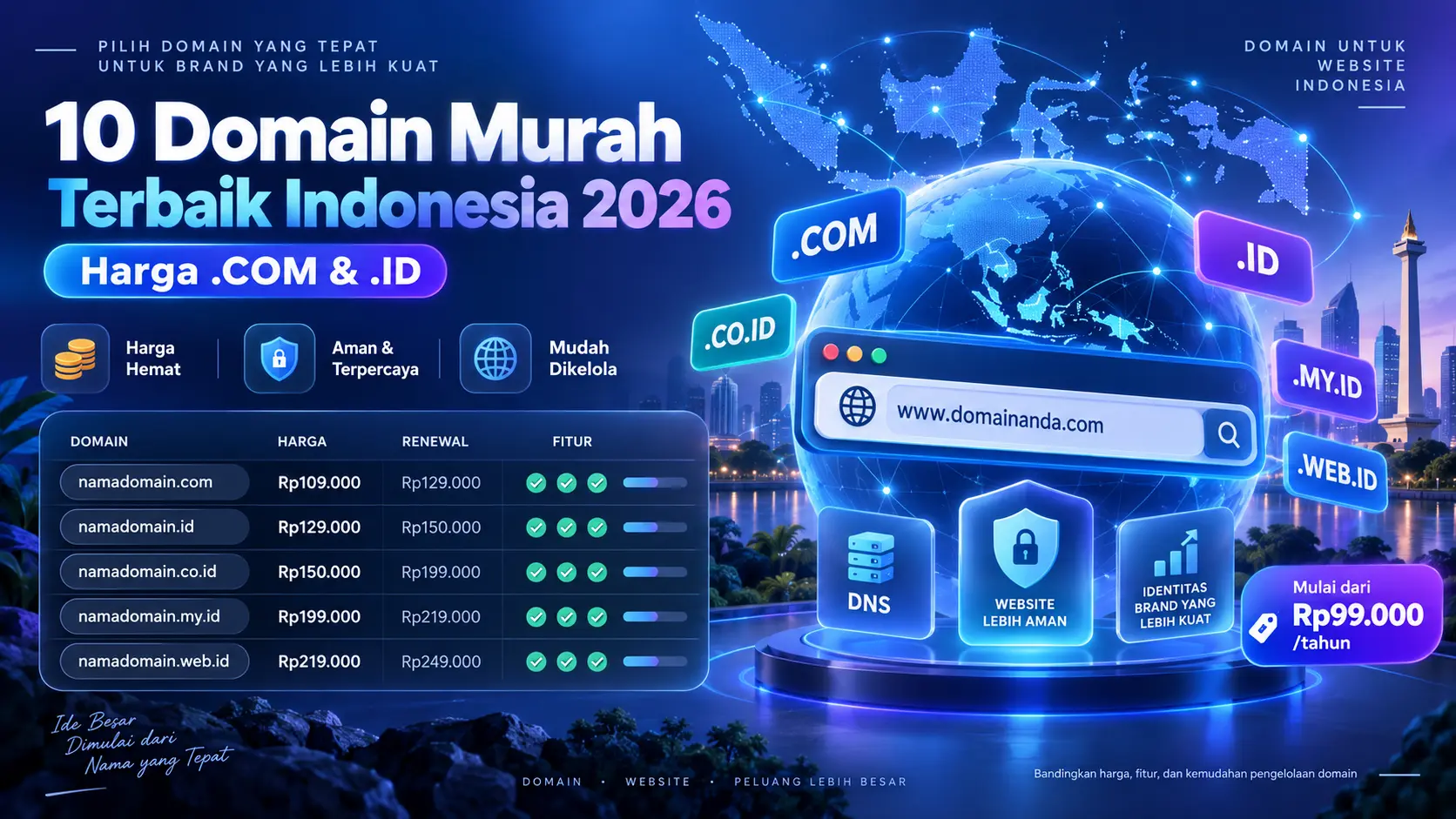 10 Tempat Beli Domain Murah Terbaik di Indonesia 2026: Harga .COM & .ID